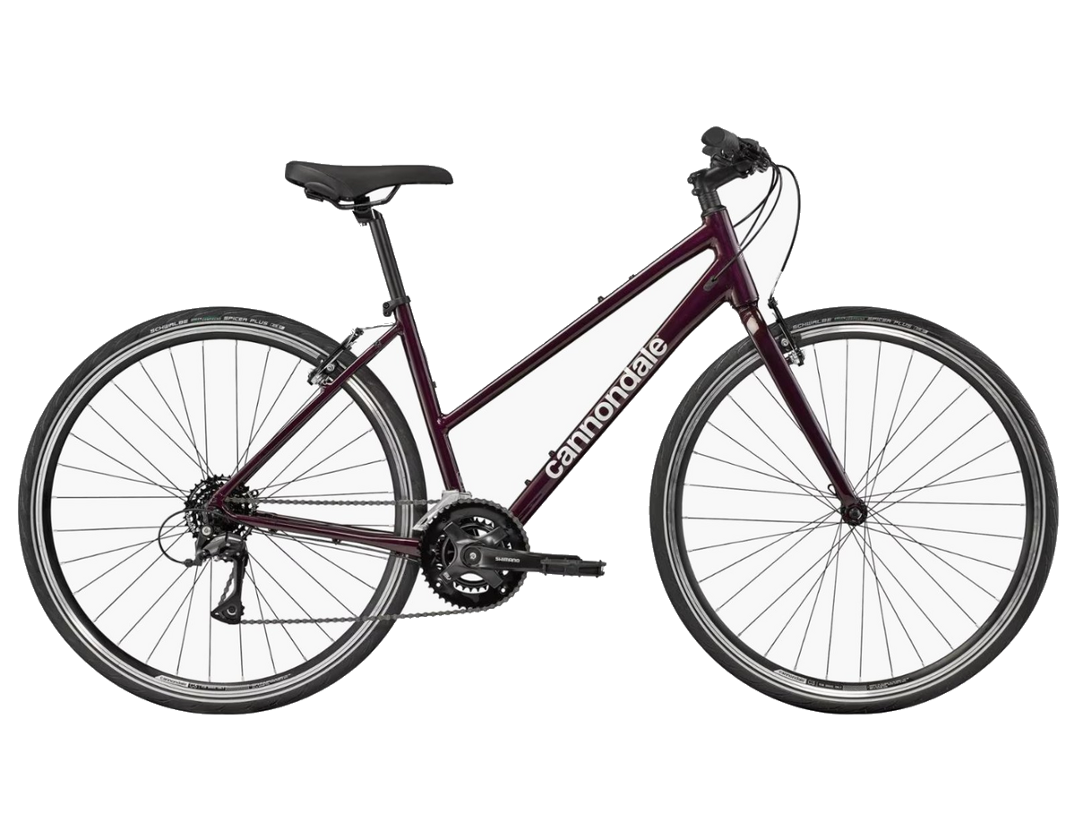 Classic bike rental NYC — Cannondale step-thru hybrid bicycle in Black Cherry color. Trek-style bike rental at Astra Bike Rentals near Central Park.