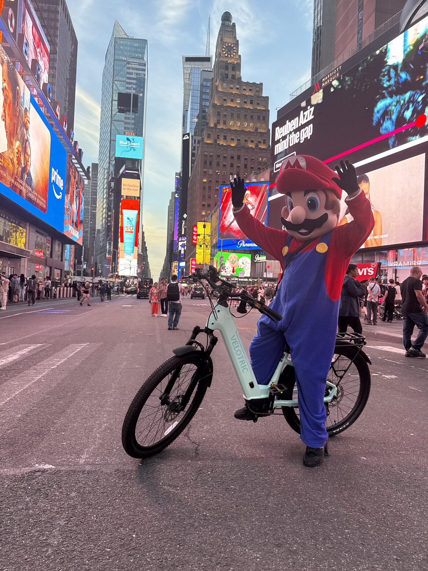 Times Square Broadway billboards with bike rider — bike rental Times Square from Astra Bike NYC